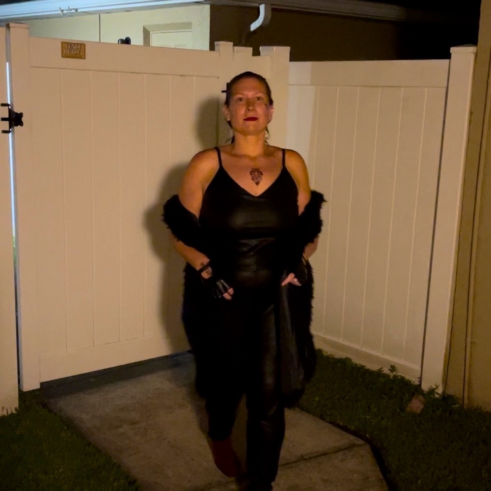 FashionNova plus size 1X black pleather jumpsuit
